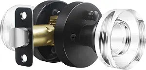 Matte Black Door Knob Privacy Door Knobs Glass Door Knobs Interior, Vintage Round Crystal Door Knob for Bedroom Bathroom