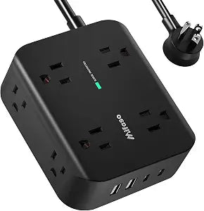 Power Strip Surge Protector, Flat Plug, Wall Mount