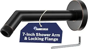 HammerHead Solid Metal Shower Arm and Flange - 7.5 Inch 304 Stainless Steel Extension Pipe - Universal Shower Head Arm with Flange and Locking Screw, Oil Rubbed Bronze