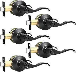 GOBEKOR 5 Pack Black Door Handles Interior with Lock Matte Black Privacy Door Locks for Bedroom Bathroom Interior Door Knob Lever Door Handle Door Hardware & Locks