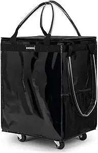 (Medium,Black) Reusable Grocery Bag on Wheels, 70L Foldable Rolling Tote,Shopping Trolley, Zipper Clouser Shopping Carts for Groceries, Laundry, Camping, Moving, 4 Heavy Duty Wheels