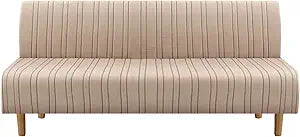 H.VERSAILTEX Stretch Futon Slipcover Armless Sofa Cover Furniture Protector Without Armrests Slipcover Soft with Elastic Bottom for Kids, Spandex Jacquard Modern Stripe Design, Sand