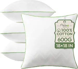 Ashler Home Deco 18x18 Pillows Insert (Set of 4) - Throw Pillow Inserts with 100% Cotton Cover - 18 Inch Square Interior Sofa Stuffer Pillow Inserts -Decorative White Couch Pillow