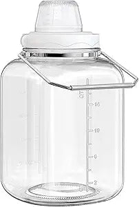 Daitouge 5 Gallon Glass Jar with Airtight Lid, Square Wide Mouth Storage Jar with Stainless Steel Handle, Glass Jug with Cup for Terrarium, Storage, Dog Treats, Mead Making
