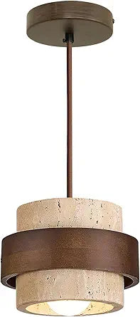 Nordic Pendant Light Wabi-Sabi Lamp, Yellow Travertine Stone Hanging Light Fixture for Dining Room, Kitchen Island, Bedroom Bedside, Bar, Compatible with E26 Bulb Base