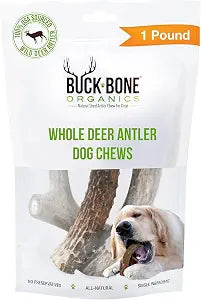 Buck Bone Organics Dog Chews, Deer Antlers for Dogs, Long Lasting Dog Bones for Aggressive Chewers, All Natural, No Preservatives, Wild Shed in The USA, Med/Large