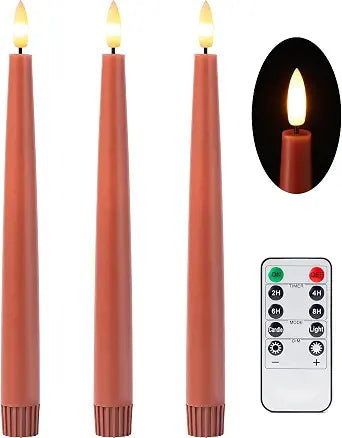 Fall decor, Terracotta Real Wax Flameless Taper Candles with Remote, 3 Pack