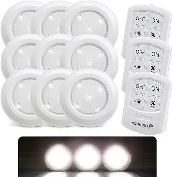 Fosmon LED Puck Lights, Shelf/Cabinet Light with Remote Control 3-Pack