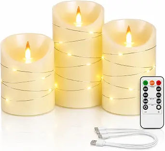Rechargeable LED Candles, Real Wax, 4 5 6 in, Ivory, 3 Pack