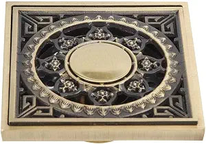 Antique Brass Shower Floor Drain Bathroom Flower Carved Grate Waste Drain