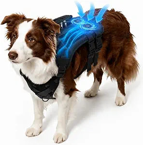 VNAKIO Dog Cooling Vest with Built-in Back Fan, 3D Mesh Tactical Harness | Requires 5V power bank (not included), Tactical mesh jacket with Velcro pocket for active medium large dogs.