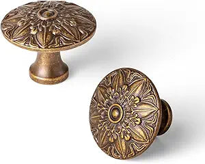6 Pack Antique Brass Cabinet Knobs, Vintage Mandala Drawer Pull