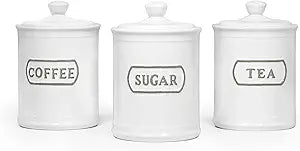 Relief Rectangle Ceramic Canisters Sets For The Kitchen Canisters For Countertop Set of 3 Airtight Coffee Canisters For Ground Coffee Sugar Container Tea Storage Jars With Lids Farmhouse Decor