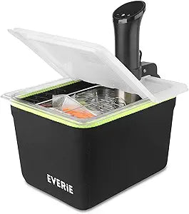 EVERIE 12 Quart Sous Vide Container with Collapsible Hinged Lid + Wobble-Free Stainless Steel Rack Divider + Insulating Neoprene Sleeve  NSF Approved Container, BPA-Free Lid, Fits Anova & Instant Pot