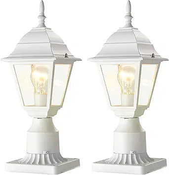White Outdoor Post Light Waterproof Outside Post Lantern Exterior Lamp Post Light Fixtures with 5.9inch Pier Mount Base Outdoor Wall Lanterns for Front Porch Exterior Porch Light 2pack