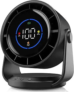 YOSHENMO Desk Fan, Turbo Table Fan for Bedroom, 100-Speed Digital Display, Low Noise, 105 Adjustable Tilt, 7.5-inch, Rechargeable Battery, Wall-Mouted Design for Home, Office, Travel Dark Black