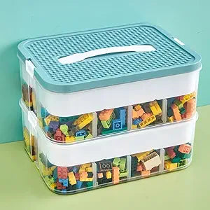 Toys Organizer Storage Case for Lego Box Kids Toy Stackable Building Blocks with Lids Bins Adjustable Lego Storage Containers Plastic Toy Box Green 2 Layers