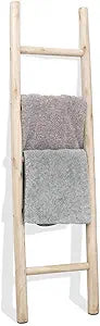 FUIN 57in Wood Blanket Ladder Living Room Decorative Wall Leaning Farmhouse Quilt Display Holder Rustic Wooden Towel Rack for Bathroom, Unfinished
