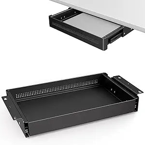 PUTORSEN Under Desk Storage Drawer 15.7" Wide - Smooth Slide Out Organizer for Standing Desk & Home Office,Max Load 17.6 lbs,Quiet Glide, Black