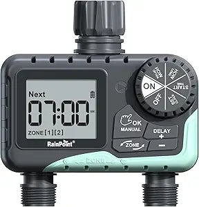 RAINPOINT Water Timer for Garden Hose - 2 Zone Sprinkler Timer with Rain Delay/Manual Watering/Automatic Irrigation for Yard Lawn