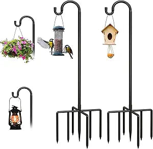 Breeze Touch 2Pack 92 Inch Adjustable Shepherd Hooks for Outdoor Outside, Heavy Duty with 7 Prongs Base, for Hanging Lantern, Hummingbird Feeder, Lightweight Plant, Wind Chime, Bird Feeder Hanger