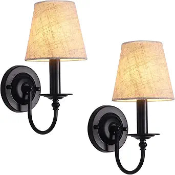 LASENCHOO Black Wall Sconces Set of Two, Bedside Wall Mounted Lamps Lights