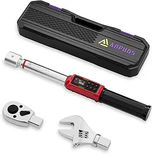 ANPUDS Adjustable Digital Torque Wrench, 1.5-99.6 Ft.lb/2-135 Nm, Hvac Torque Wrench with 45mm Jaw, 1/2 Drive Ratchet, 1% Accuracy, Vibration, Buzzer and LED Indicator for Split AC, Moto, Car