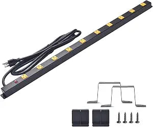 10-Outlet Heavy Duty Power Strip Surge Protector Metal Long Extension Cord 6-Foot, Black(1000J)