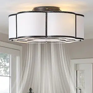 20" Farmhouse Ceiling Fan with Lights Flush Mount, Black Enclosed Ceiling Fans with Lights Remote Control, Caged with 6 Speeds for Bedroom, Living Room, Nursery