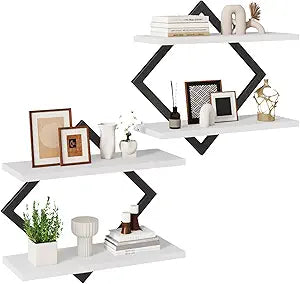 IBUYKE Floating Shelves,15 Inch Wall Shelf Set of 2,Wall Mounted Shelves,2 Tier Hanging Decorative Storage Shelf for Living Room, Bedroom, Bathroom, Kitchen TFS003W-2