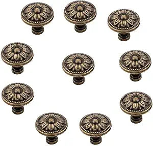 Pull Handle Metal Flower Shape Cabinet Drawer Door Knob Bronze Tone (Pack of 10)