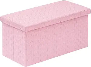 B FSOBEIIALEO Folding Storage Ottoman, Faux Leather Footrest Seat Long Shoes Bench Box Chest, Pink 30"x15"x15"