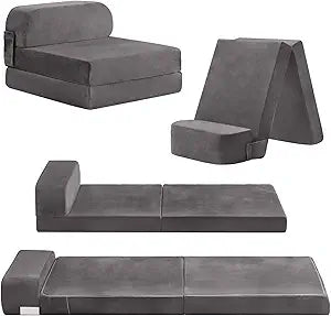 Tiita Folding Sofa Bed for Kids, Toddler Fold Out Couch Beds with Removable Cover, Kids Futon Sleeper Chair Folding Bed Mattress for Children Room, Living Room, Guest Room,Grey