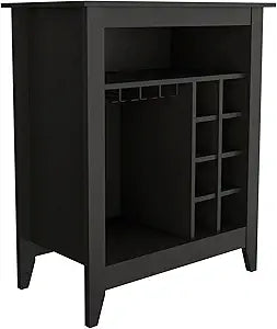 Essential Bar Cabinet with Open Display Shelf, Built-in Wine Rack Cubbies, Smooth-Glide Storage Drawer and Spacious Top Surface for Elegant Home Entertaining, Beverage Organization and Modern Bar.