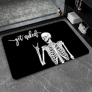 Diatomaceous Earth Bath Mat,Black Funny Skull Non-Slip Volume Super Absorbent Fast Drying for Bathroom Kitchen Door mat,Eco-Friendly Easy to Clean 2031Inch (50 * 80cm)