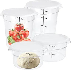 4Pcs Food Storage Container with Lids, Clear Round Dough Proofing Container, Commercial Containers with Scales and Handles for Bread Dough Rise Fridge Kitchen Organization 2 Qt 4 Qt (White)