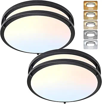 Flush Mount Ceiling Light - 2 Pack 36W 3000K/3500K/4000K/5000K/6000K Dimmable Led Ceiling Light Fixture for Kitchen Hallway Bedroom Bathroom (2, Black, 12 Inch)