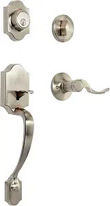 Amazon Basics Front Door Lock Set, Handleset with Shelby Lever, Single Cylinder, Easy to Install, Satin Nickel