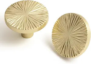 Brushed Gold Cabinet Knobs Classic Vintage Flat Drawer Pulls Zinc Alloy Drawer Knobs Stylish Design Kitchen Cupboard Bathroom Dresser Cabinet Hardware Handles (2, Brushed Gold, Circular Knob)