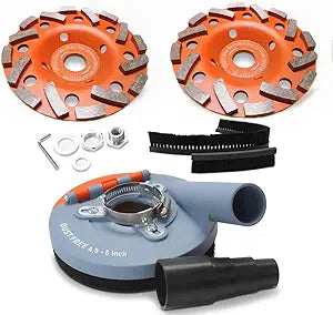 Wohenhao Dust Shroud for Angle Grinder 4.5-5 inch + 2 PCS Diamond Grinding Cup Wheel 5 inch + Replacement Brush, Universal Surface Grinding Shroud Kit for Various Surfaces