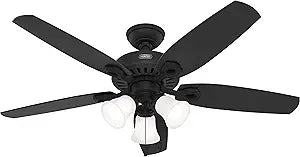 Hunter 52 inch Indoor Ceiling Fan with LED Lights - Black Ceiling Fan with Pull Chain, For Bedroom or Living Room, Standard Mount, No Remote, 5 Blades, Includes Bulbs - Builder 52731, Matte Black