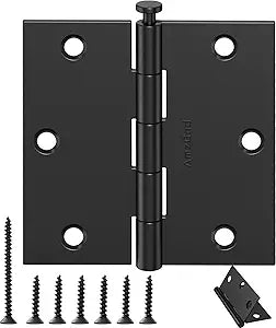 Black Door Hinges - 24 Pack Mate Black Door Hinges 3.5 Inch Rounded Interior Door Hinge with Square Corners - 3 1/2 Inches Black Hinges for Residential Standard Doors Hardware