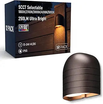 LEONLITE 12-Pack Update 5CCT Low Voltage LED Deck Lights, 250LM Ultra Bright Fence Down Light, 12-24V AC/DC Anti Glare Step Railing Light, CRI90, 1800K/2700K/3000K/4000K/5000K, IP65, Oil Rubbed Bronze