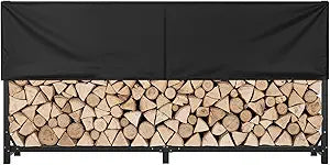 Heavy Duty 8ft Firewood Rack with Cover Outdoor, 1/2 Cord Capacity Log Holder Sturdy Steel Construction, All-Weather Black Powder Coat Wood Storage Organizer for Indoor&Outdoor Use, Black