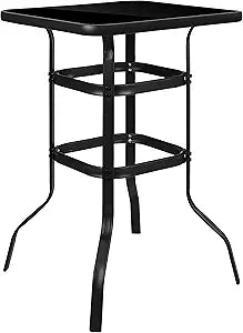 Flash Furniture Barker 27.5" Square Black Tempered Glass Bar Height Metal Patio Bar Table
