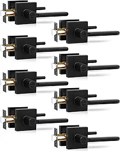 RAZCC Privacy Door Levers, 8 Pack Black Door Handles Heavy Duty Bed and Bath Door Knobs Interior Keyless Door Locksets, Reversible for Left & Right Handed Doors