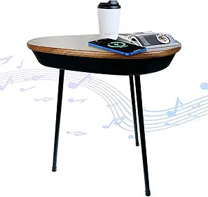 Smart Side Table with Bluetooth Speaker & Wireless Charging Modern End Table 21.6 Inch Night Stand for Bedroom Small End Bedside Table with USB Port for Living Room Bedroom Office Couch Small Space