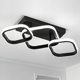 Modern LED Ceiling Light, Square, Black, 6000K Cool Light,33W