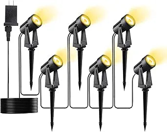 Low Voltage Landscape Lighting,6 Pack Outdoor LED Landscape Spotlights with Transformer 27V Garden Lights Pathway Lights IP65 Waterproof 3000K Warm White