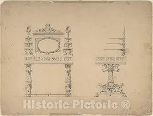 Historic Pictoric Art Print : Italian, 19th Century - Designs for Furniture 2 : Vintage Wall Dcor : 14in x 11in